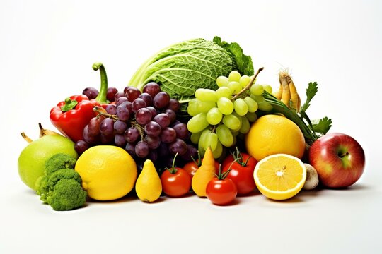 Assorted fresh produce on white background. Generative AI