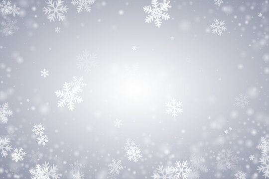 Fairy falling snow flakes illustration. Winter dust freeze granules. Snowfall sky white gray wallpaper. Little snowflakes christmas texture. Snow cold season scenery.