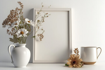White and brown flowers frame the table with natural light. Generative AI