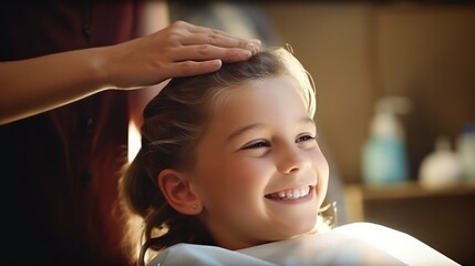 Fototapeta premium Little boy getting his hair cut