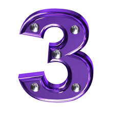 Purple symbol with metal rivets. number 3