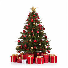 Obraz na płótnie Canvas Festive Christmas tree with presents isolated on white 