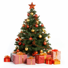 Fototapeta na wymiar Festive Christmas tree with presents isolated on white 