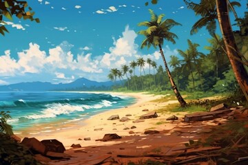 Full view of tropical beach. Generative AI