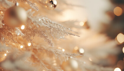 Close up of the Christmas tree against defocused lights - Bokeh Card Celebration Advent Background