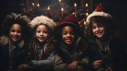 Christmas Cheer, Joyful Gathering of Diverse Children Celebrating