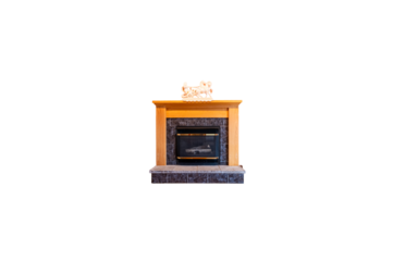 "Experience the warmth and coziness of a fireplace without the mess. Captured on a transparent background, this high-quality image showcases the flames and architectural details, making it perfect for