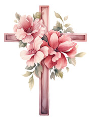 Watercolor flower with cross isolated.