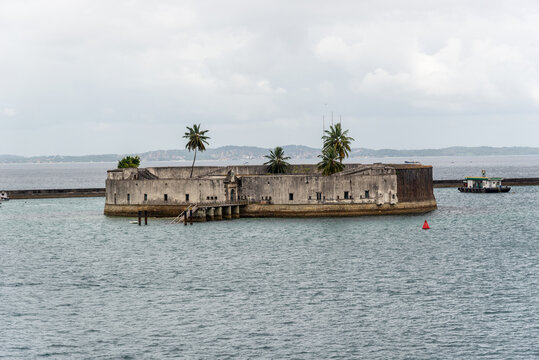 View of the Sao Marcelo Fort at sea in the city of Salvador, Bahia.