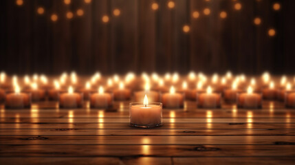 candles lighting on the wooden floor background