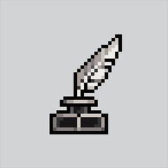 Pixel art illustration Quill pen. Pixelated feather pen. Magical quill feather pen
icon pixelated for the pixel art game and icon for website and video game.
old school retro.