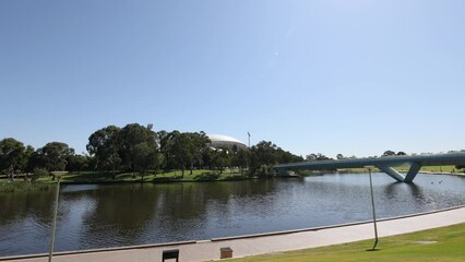 Daytime views of the Adelaide Oval Cricket Ground, from the banks of the river Torrens