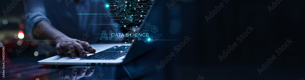 Aufkleber Data science, AI, Data analysis for performance and create insight report, Goal of digital marketing strategy and service through digital channel of search engine on network, Digital transformation.