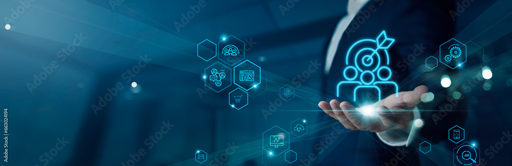 Aufkleber Digital marketing, Data analysis for performance and create insight report, Goal of digital marketing strategy and service through digital channel of search engine and data science on social network