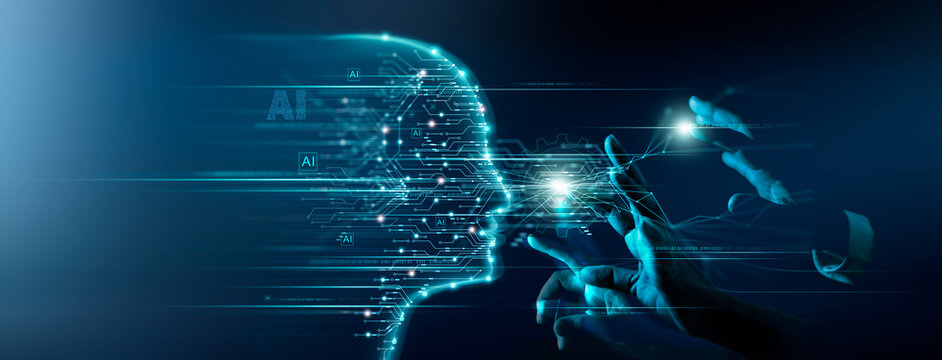 Digital transformation conceptual for next generation technology era, AI, Machine learning. Hands touching the AI big data structure, Digital data network connections, Data transformation. Innovation