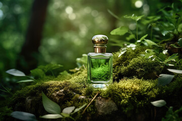 Natural Organic Cosmetic Concept: Glass Bottle of Cosmetics
