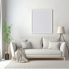 Blank Picture Frame Mockup on Gray Wall: White Living Room
