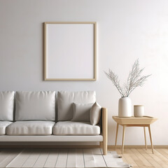 Blank Picture Frame Mockup on Gray Wall: White Living Room
