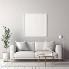 Blank Picture Frame Mockup on Gray Wall: White Living Room
