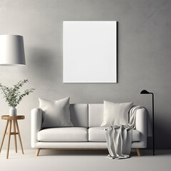 Blank Picture Frame Mockup on Gray Wall: White Living Room
