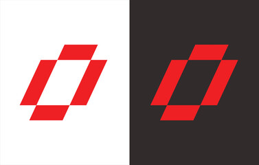 the number "0" monogram logo is red. black and white background.