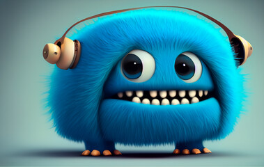 Cute blue furry monster 3D cartoon character art