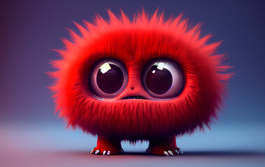 Fototapeta premium Cute red furry monster 3D cartoon character art