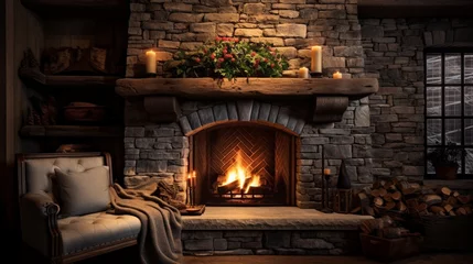  A cozy fireplace nook with stone accent walls, the high-resolution camera capturing the warmth and charm of this intimate and inviting space. © Nairobi 