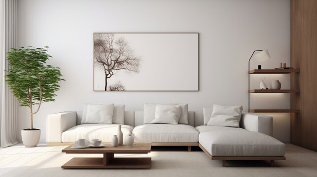 A chic and minimalistic living room with white walls and subtle decor, the HD camera highlighting the simplicity and sophistication of the space.