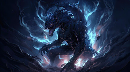 Dark night dragon beast - obrazy, fototapety, plakaty