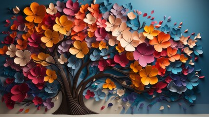 Colorful tree with leaves on hanging branches