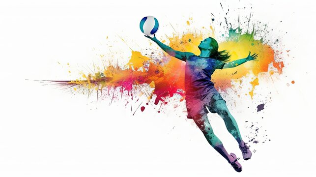 volleyball player jump colorful splash