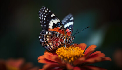 Vibrant butterfly pollinates single flower in tranquil springtime scene generated by AI