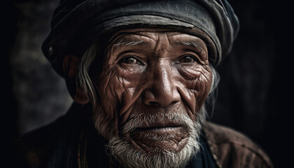 Obraz premium Gray haired senior man in traditional turban looking at camera generated by AI