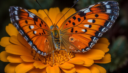 Vibrant butterfly wing in focus, showcasing natural elegance and beauty generated by AI