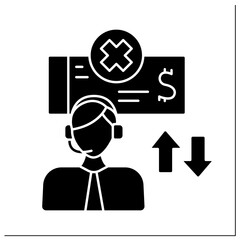 Auction glyph icon. Selling equipment and assets. Exchange equipment on money. Saving from bankruptcy. Economy collapsed. Bankruptcy concept.Filled flat sign. Isolated silhouette vector illustration