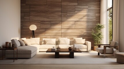"A plush sofa, nestled against a sunlit window, casting inviting shadows on its textured fabric, while the room's ambiance reflects in the luster of the polished wooden frame."

