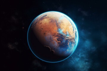 View of the stunning blue shining Earth from Mars. Generative AI