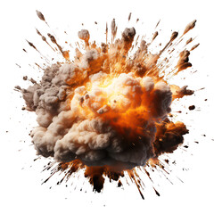 A dynamic explosion scene, radiating chaos and energy, capturing the powerful moment of detonation, without background - obrazy, fototapety, plakaty