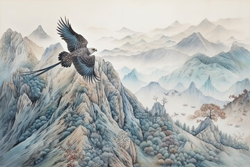 eagle  flying in the top of the mountain - obrazy, fototapety, plakaty
