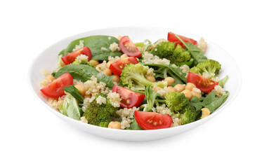 Healthy meal. Tasty salad with quinoa, chickpeas and vegetables isolated on white