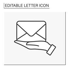  Delivery line icon. Correspondence delivery. Letter on hand. Letter concept. Isolated vector illustration. Editable stroke