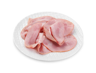 Slices of tasty ham isolated on white