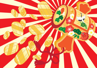 大判小判がザックザクのめでたい打ち出の小槌のベクターイラスト