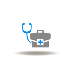 Vector illustration of stethoscope and first aid medical kit. Icon of medicine diagnosis. Symbol of emergency, ambulance.