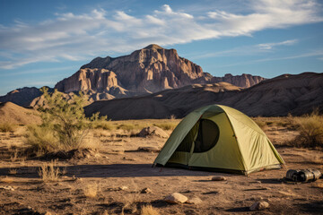 Desert Oasis: Tent Near Iconic Rock