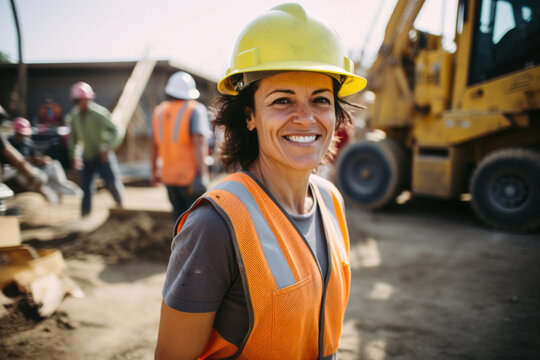 Middle-Aged Woman Thrives at Construction Site