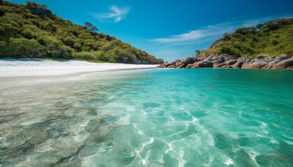 Fototapeta na wymiar Idyllic tropical coastline, transparent water, tranquil scene, beauty in nature generated by AI