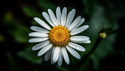 Obraz premium Vibrant chamomile blossom in dewy meadow, surrounded by greenery generated by AI