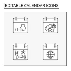  Calendar line icons set. Reminding of special dates. Schedule concept. Isolated vector illustration. Editable stroke. Vector illustration